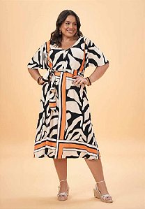 VESTIDO MIDI MANGA CURTA PLANO VISCOSE FLAME