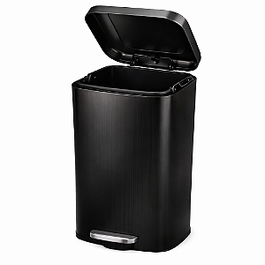 Lixeira Preta 30l Com Pedal Balde Interno Anti Impressão Slim Preto Inox Slim 30l