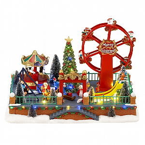 Parque Musical  Vila de natal Roda Gigante Decoração Enfeite Natal Led E Som Animado 23 cm