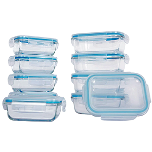 Kit Potes Herméticos Vidro com Tampa Vedação – 10 Peças