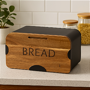 Porta Pão Brot Com Tampa Madeira Caixa De Pão Premium Inox
