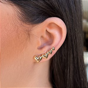 Brincos Ear Cuff Corações Semijoias 18k - Antialérgico - MB23