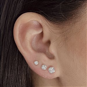 Trio de Brincos com Pedras Zircônias  Prata 925 - 3/4/5mm - BPR02