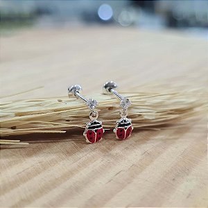 Brincos Joaninha com Tarraxa Baby Prata 925 - BPR175