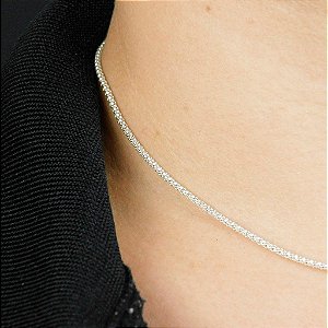Gargantilha Modelo Pipoca Prata 925 - 45cm - CPR05