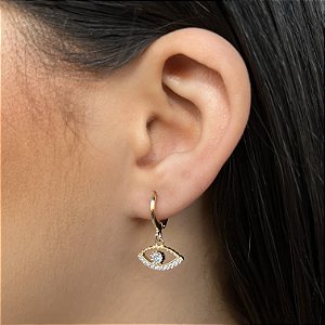 Argola Com Pingente Olho Grego Cravejado de Zircônia - MB163