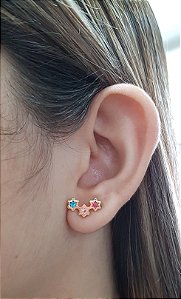 Brincos Estrela Colorida Semijoia 18k