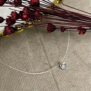 Gargantilha Nylon Coração Zircônia Prata 925 - 45cm - CPR17