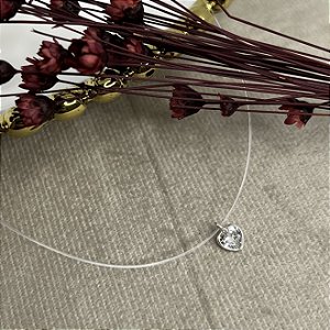 Gargantilha Nylon Coração Zircônia Prata 925 - 40cm - CPR18