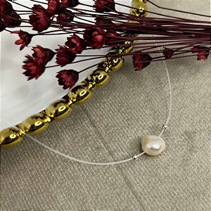 Gargantilha Nylon com Pérola Natural Prata 925 - 40cm - CPR19