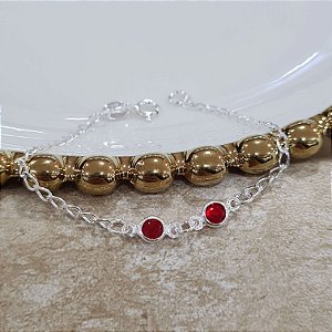 Pulseira Infantil com Pedras Vermelha  Prata 925 - 14cm - PPR24