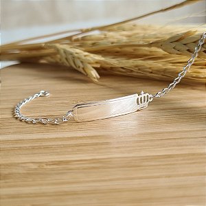 Pulseira Infantil Plaquinha com Coroa Prata 925 - 14cm - PPR25