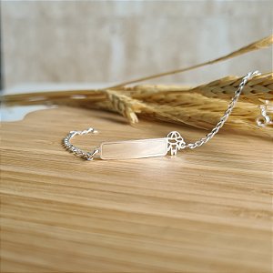 Pulseira Infantil Prata 925  Plaquinha com Menino  - 14cm - PPR27