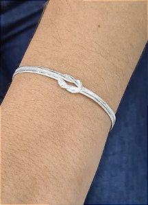 Pulseira Feminina 2 Fios Nó Prata 925 -18cm - PPR47