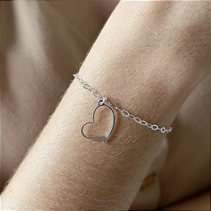 Pulseira com Pingente Coração  Prata 925 - PPR48