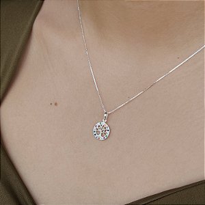 Gargantilha com Pingente  Árvore da Vida Cravejada Prata 925 - 45cm - CPR142
