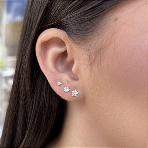 Trio Brincos Estrelinhas com Zircônia  Prata 925 - 3/4/5mm - BPR183