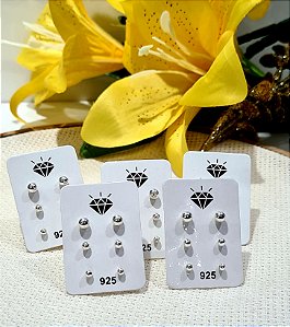 Kit Trio com 05 Cartelas de Brincos Bolinha  Prata 925