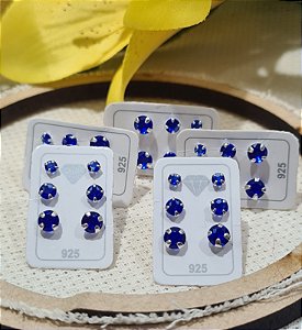 Kit Trio 05 Cartelas de Brincos c/ Pedras Prata 925 - 3mm - 4mm -5mm