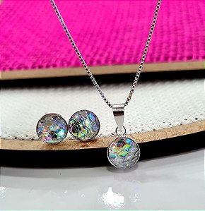 Conjunto Sereia Color Prata 925 - 8mm - v15 - 45cm