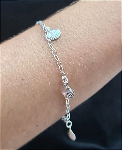 Pulseira com Pingente Concha Mar Prata 925 - 18cm - PPR83