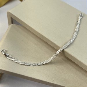 Pulseira Feminina 3 Fios Trançada Prata 925 - 18cm - PPR85