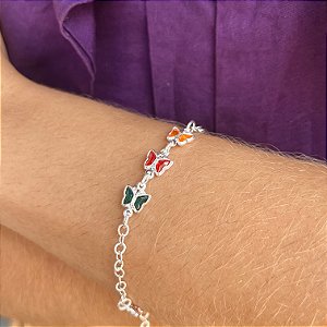 Pulseira com Borboletas Coloridas Prata 925 - 18cm - PPR96
