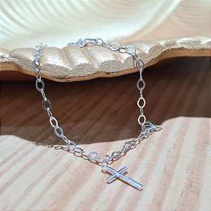 Pulseira com Pingente Crucifixo Prata 925 - 18cm - PPR113