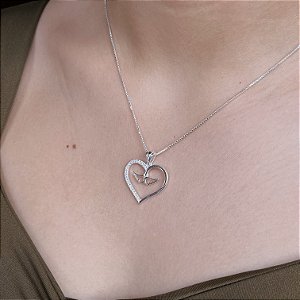 Gargantilha com Pingente Coração com Asas Prata 925 - 22mm - CPR218