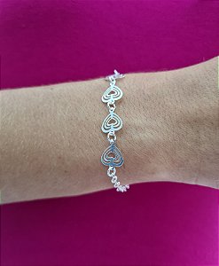 Pulseira com Corações Prata 925 - 18cm - PPR120