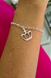 Pulseira com Pingente Coroa Prata 925 - 18cm - PPR123
