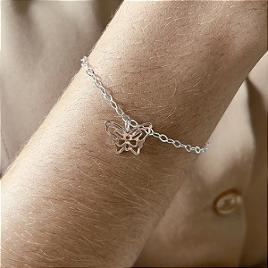 Pulseira com Pingente Borboleta Prata 925 - 18cm - PPR131
