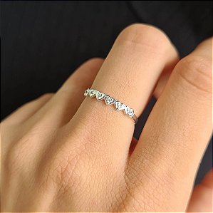 Anel Minimalista com Corações Prata 925 - APR75