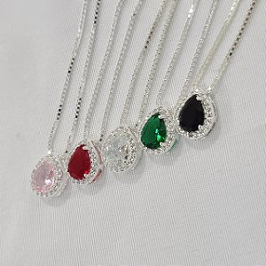 Gargantilha com Pingente Gota Cravejada Prata 925 - 45cm - CPR287