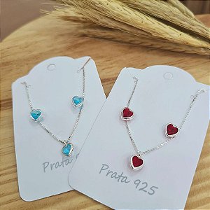 Conjunto Coração Embutido Prata 925 - 5mm - CJPR30