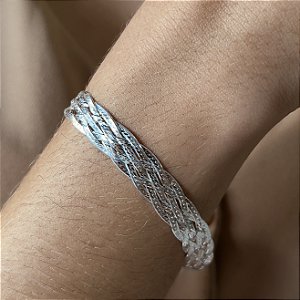 Pulseira Trançada 6 Fios Prata 925 - 18cm - PPR178