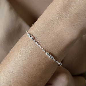 Pulseira Feminina com  Bolinhas Prata 925 - 18cm - BPR193