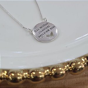 Gargantilha Medalha Borboleta com Frase Prata 925 - 45cm - CPR322