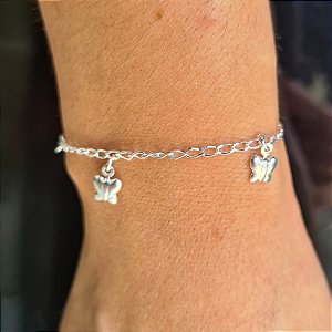 Pulseira Infantil com Borboletas Prata 925 - 14cm - PPR210