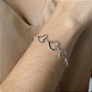 Pulseira com Corações Prata 925 - 18cm - PPR212