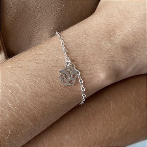 Pulseira com Pingente Flor Prata 925 - 18cm - PPR217