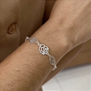Pulseira Feminina Folha/Flor Prata 925 - 18cm - PPR220