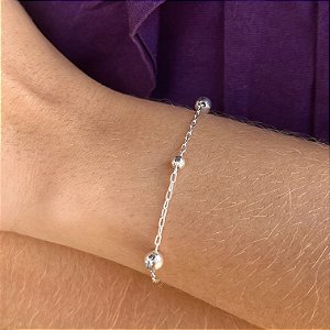 Pulseira com Bolinhas 5mm Prata 925 - 18cm - PPR222