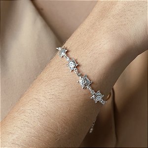 Pulseira com Tartarugas Prata 925 - 18cm - PPR228