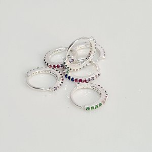 Piercing com Zircônias Coloridas Prata 925 - 10mm - Daith - Hélix - Septo - Cartilagem
