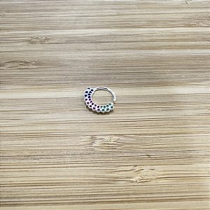 Piercing Argola com Zircônias Coloridas Prata 925 - 13mm - Daith - Hélix - Septo - Cartilagem