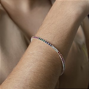 Pulseira Riviera com Pedras Coloridas Prata 925 - 16+3cm - PPR234