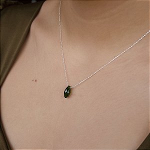Gargantilha Gota Pedra Verde Esmeralda Prata 925 - 45cm - CPR363