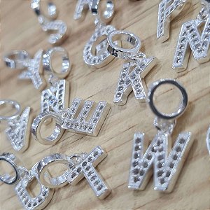 Berloques Letras Inicial com Zircônias Prata 925 - 10mm - PD365