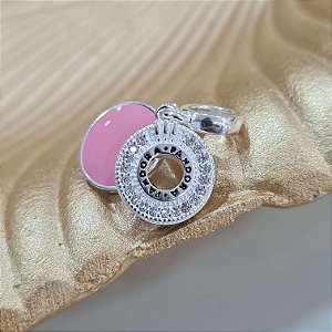 Berloque Mandala com Resina Rosa Prata 925 - PD1233